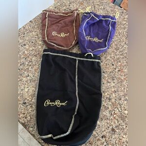 Crown Royal velvet bags purple brown and black set